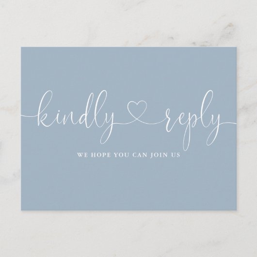 Invitation Carte Postale Dusty Blue Heart Script Chanson Demande RSVP (Devant)