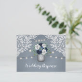 Invitation Carte Postale Dusty Blue Pays Dentelle Mason Jar Mariage RSVP (Debout devant)