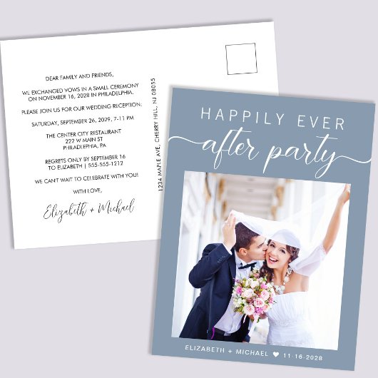 Invitation Carte Postale Dusty Blue Photo Elopement Réception de mariage