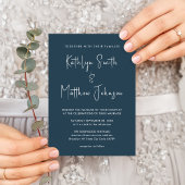 Invitation Carte Postale Dusty Blue QR Code Tout en un Mariage moderne chic