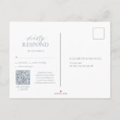 Invitation Carte Postale Dusty Blue QR Leafy Crest Monogramme Mariage RSVP  (Dos)