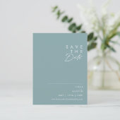 Invitation Carte Postale Dusty Boho | Bleu et Vert Enregistrer la date (Debout devant)