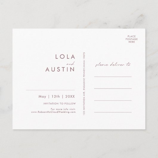 Invitation Carte Postale Dusty Boho | Rose et violet Enregistrer la date (Dos)