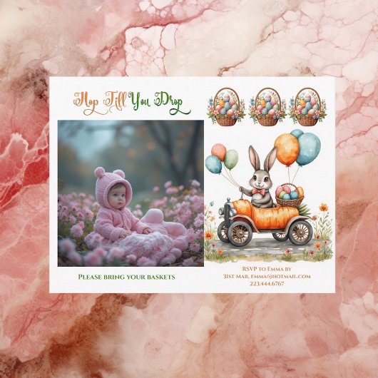 Invitation Carte Postale Easter Brunch & Egg Hunt | Spring Bunny Carrot Car