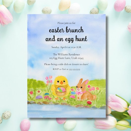 Invitation Carte Postale  Easter Egg Brunch Chick Easter Bunny Party
