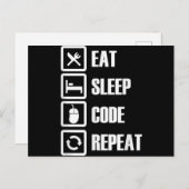 Invitation Carte Postale Eat Sleep Code Répétition Coding Programmer Ingéni (Devant / Derrière)