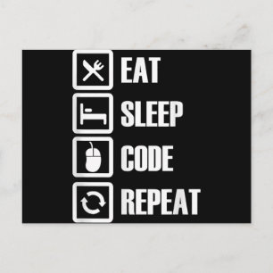 Invitation Carte Postale Eat Sleep Code Répétition Coding Programmer Ingéni