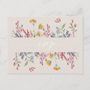 Invitation Carte Postale Eau Fleur sauvage poussiéreuse Choix de repas RSVP