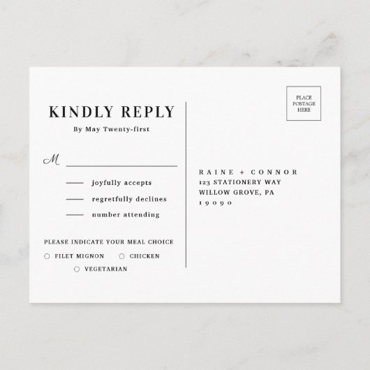 Invitation Carte Postale Eau Fleur sauvage poussiéreuse Choix de repas RSVP (Dos)