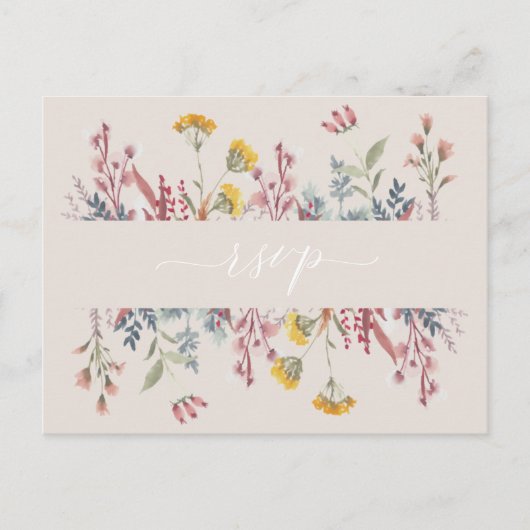 Invitation Carte Postale Eau Fleur sauvage poussiéreuse Choix de repas RSVP (Devant)