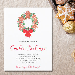 Invitation Carte Postale Échange de biscuits de Noël aquarelle
