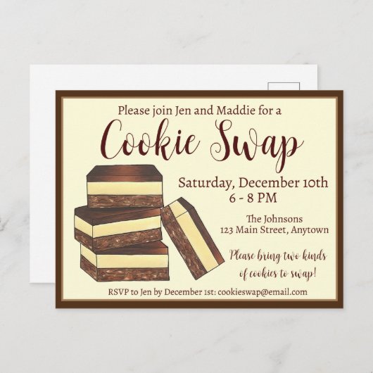 Invitation Carte Postale Échange de biscuits de Noël des barres Nanaimo can (Devant / Derrière)