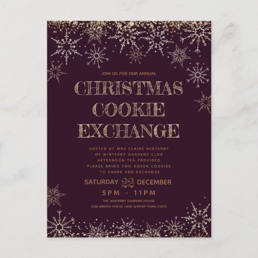 Invitation Carte Postale Échange de biscuits d'hiver Noël Bourgogne (Devant)