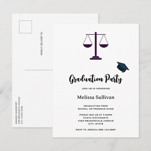 Invitation Carte Postale Échelles de Justice Services Juridiques Symbole de (Devant / Derrière)