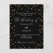 Invitation Carte Postale Écriture élégante étoile or noir mariage (Devant)