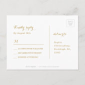 Invitation Carte Postale Ecriture or moderne marine blanc mariage floral RS (Dos)