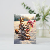 Invitation Carte Postale Écureuil rayé avec arbre à cône de pin (Debout devant)