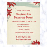 Invitation Carte Postale Editable Red Poinsettias Noël Dîner Dance<br><div class="desc">Cette invitation modifiable présente une illustration vintage de poinsettias rouges. Le texte sur le devant est modifiable, alors allez-y et changez les détails ainsi que la couleur, la taille et le style de police et faites-le vous-même ! Profitez de votre nouvelle carte postale Editable Red Poinsettias Christmas Dinner Dance Invitation!...</div>
