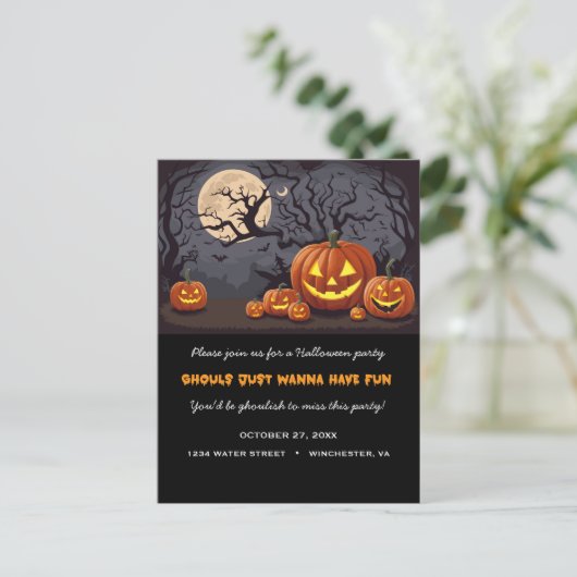 Invitation Carte Postale Éffrayant Jack O'lanterns Haunted Halloween Party (Debout devant)