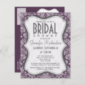 Invitation Carte Postale Éggplant Purple Damask (Devant / Derrière)