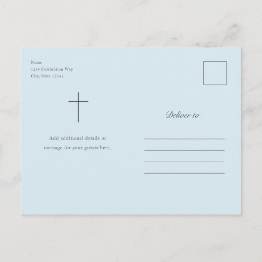 Invitation Carte Postale Elegance moderne garçons Photo Baptême (Dos)