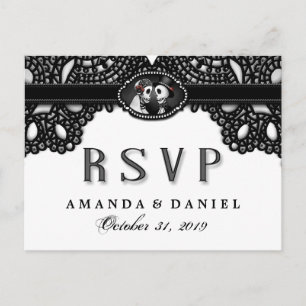 Invitation Carte Postale Elégance noir blanc Halloween Skeletons RSVP