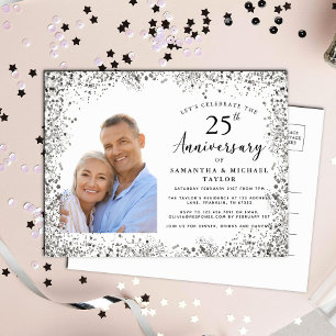 Invitation Carte Postale Élégant 25e anniversaire de Mariage en argent