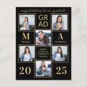 Invitation Carte Postale Elégant 6 Photo Personnalisé Black Gold Graduation (Devant)