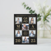 Invitation Carte Postale Elégant 6 Photo Personnalisé Black Gold Graduation (Debout devant)