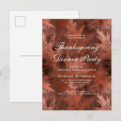 Invitation Carte Postale Élégant automne quitte Thanksgiving Dîner fête (Devant / Derrière)
