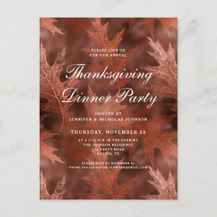 Invitation Carte Postale Élégant automne quitte Thanksgiving Dîner fête