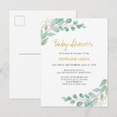 Invitation Carte Postale Elégant Baby shower de verdure Eucalyptus (Devant / Derrière)