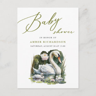 Invitation Carte Postale Élégant Baby shower minimaliste de cygne à script
