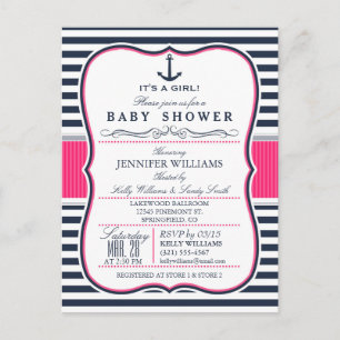 Invitation Carte Postale Elégant Baby shower nautique Invitation; Marine et