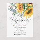 Invitation Carte Postale Élégant Baby shower rustique de tournesol (Devant)