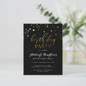 Invitation Carte Postale Elégant Black & Gold Star Confetti Anniversaire (Debout devant)