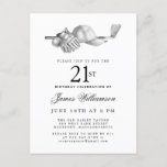 Invitation Carte Postale Elégant Black White Golf 21ème anniversaire<br><div class="desc">Elégante invitation d'anniversaire en noir et blanc pour un golfeur. Le top de l'invitation est décoré d'accessoires de golf - un club de golf, balle de golf, casquette et gants. L'aquarelle crée une esthétique traditionnelle et classique. Parfait pour un bain d'anniversaire au club ou un jardin barbecue. Tout le texte...</div>