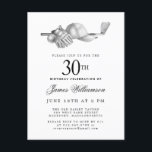 Invitation Carte Postale Elégant Black White Golf 30e fête d'anniversaire<br><div class="desc">Elégante invitation d'anniversaire en noir et blanc pour un golfeur. Le top de l'invitation est décoré d'accessoires de golf - un club de golf, balle de golf, casquette et gants. L'aquarelle crée une esthétique traditionnelle et classique. Parfait pour un bain d'anniversaire au club ou un jardin barbecue. Tout le texte...</div>