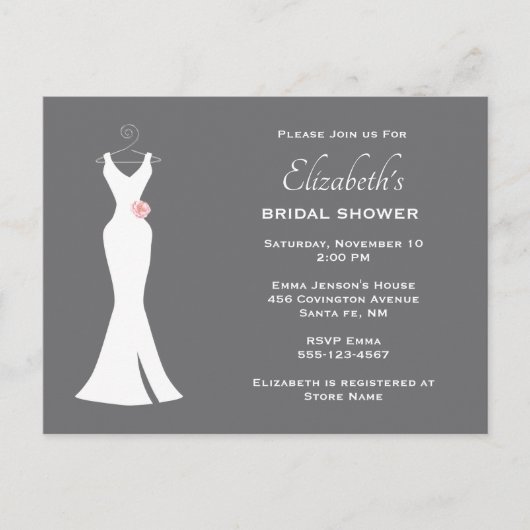 Invitation Carte Postale Elégant blanc sur gris - Élégant simple nuptiale (Devant)