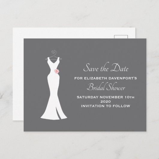 Invitation Carte Postale Elégant blanc sur gris - Stylish Enregistrer la da (Devant / Derrière)