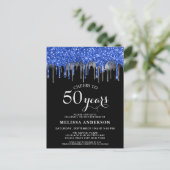 Invitation Carte Postale Elégant Bleu Argent Black Parties scintillant Drip (Debout devant)