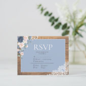 Invitation Carte Postale Élégant Bleu Poussiéreux Blush Fleurs de Mariage e (Debout devant)