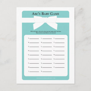 Invitation Carte Postale Elégant Blue Bow ABC's Baby shower Game