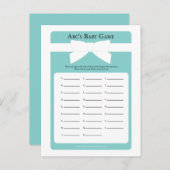 Invitation Carte Postale Elégant Blue Bow ABC's Baby shower Game (Devant / Derrière)