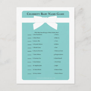 Invitation Carte Postale Elégant Blue Bow Celebrity Baby Name Shower Jeu