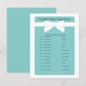 Invitation Carte Postale Elégant Blue Bow Celebrity Baby Name Shower Jeu (Devant / Derrière)