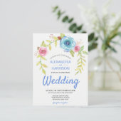 Invitation Carte Postale Elégant Boho Blue Rose Floral Arch Wedding Invitat (Debout devant)