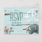 Invitation Carte Postale Elégant bois BLue Seashells Plage Mariage rsvp (Devant)