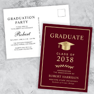 Invitation Carte Postale Élégant Burgundy Gold College Parti de Graduation