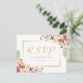 Invitation Carte Postale Elégant Chic Rose Floral Gold Frame Mariage RSVP (Debout devant)